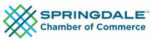 Springdale Chamber of Commerce logo with blue and green intersecting lines.