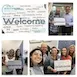 Collage of smiling people holding a Welcome sign, emphasizing community and inclusivity.